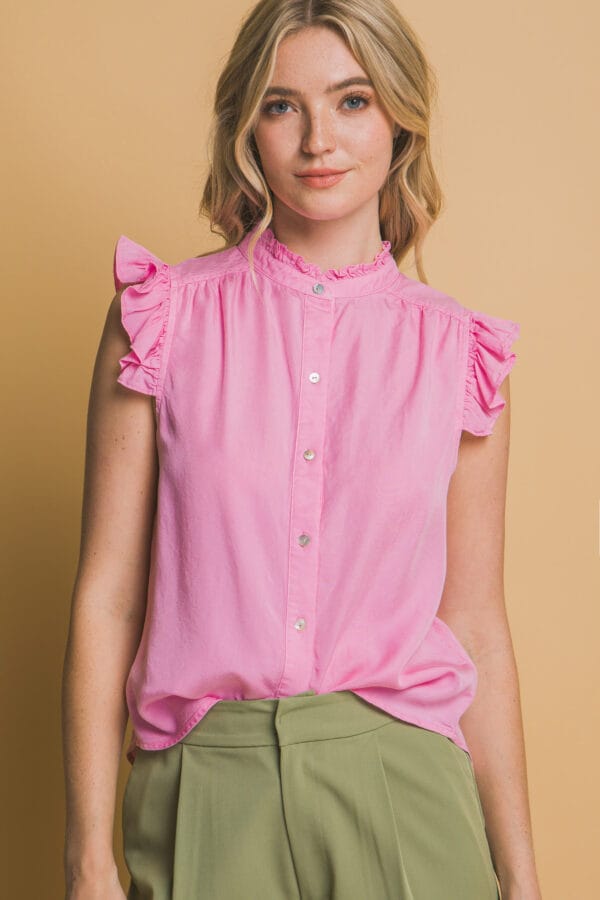 Blusa de mezclilla sin mangas con olanes - Image 22