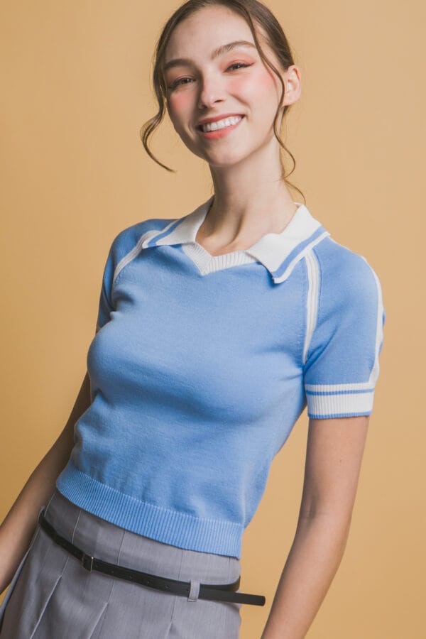 Blusa polo de punto con contrastes - Image 3