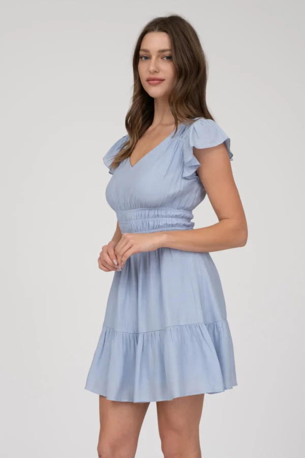 Vestido corto con mangas de olanes y escote en V - Image 3