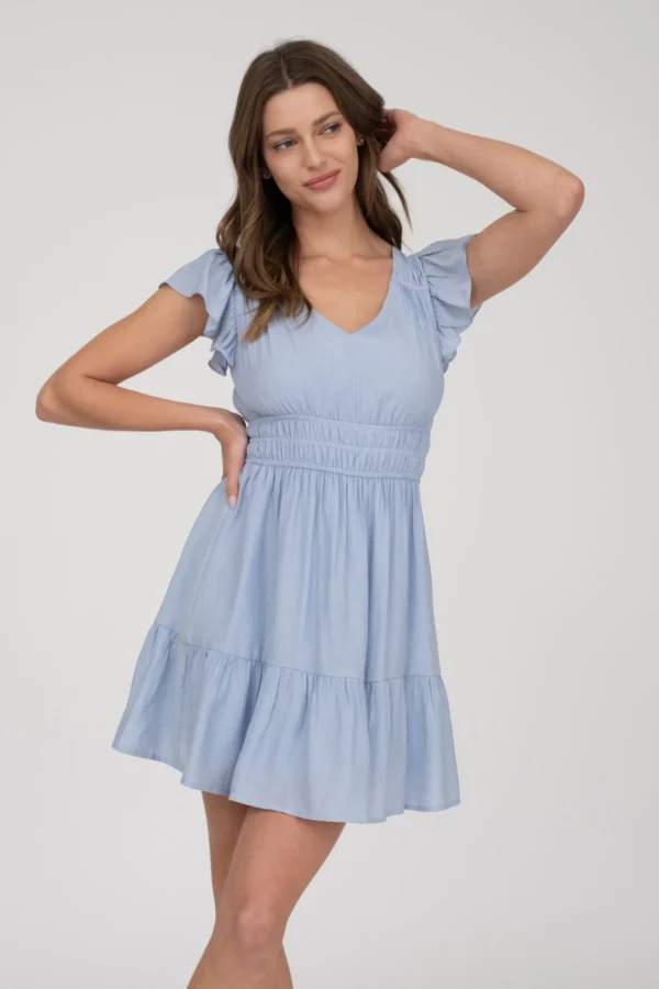 Vestido corto con mangas de olanes y escote en V - Image 4