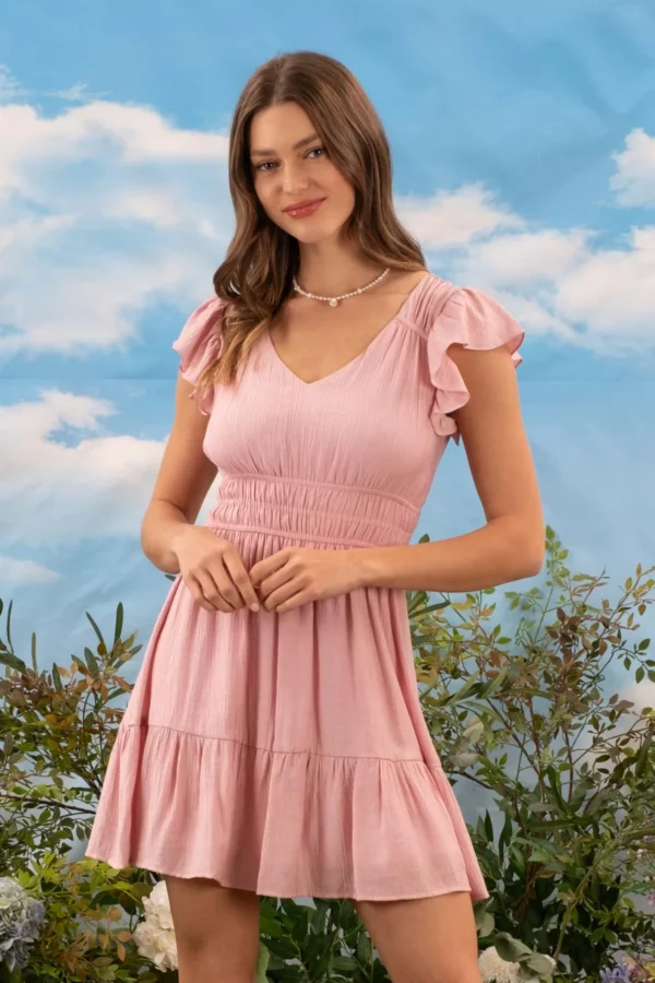 Vestido corto con mangas de olanes y escote en V - Image 15