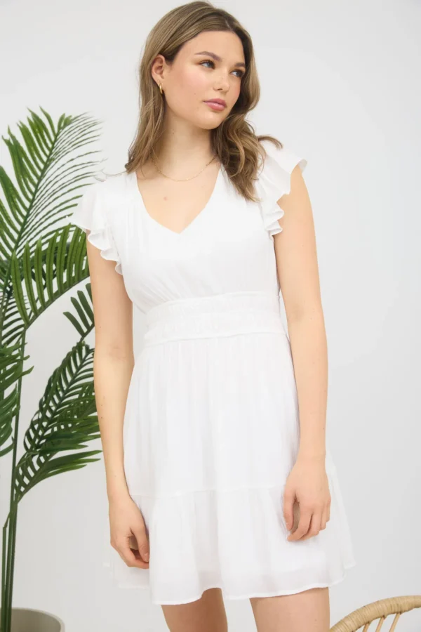 Vestido corto con mangas de olanes y escote en V - Image 5