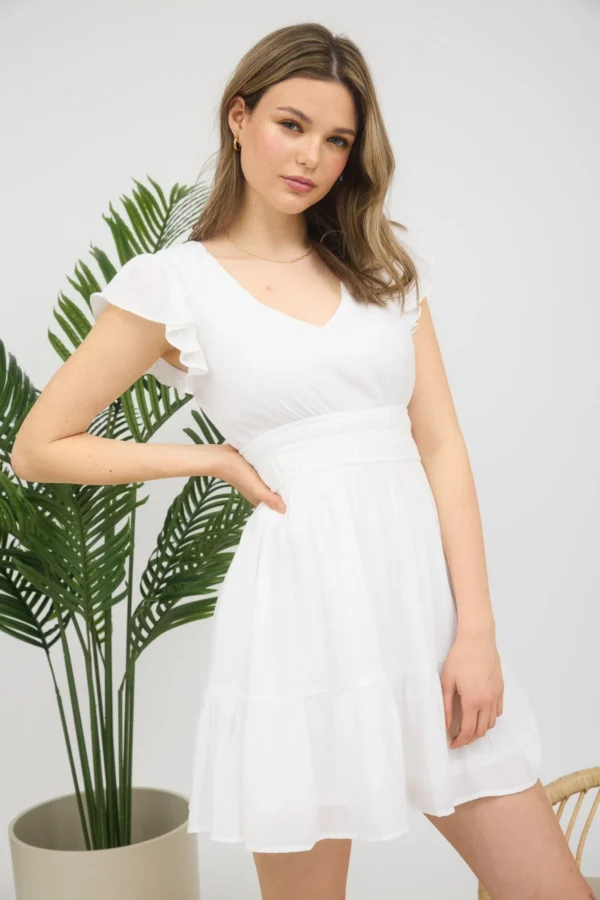Vestido corto con mangas de olanes y escote en V - Image 7