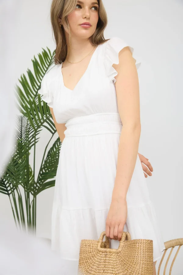 Vestido corto con mangas de olanes y escote en V - Image 9
