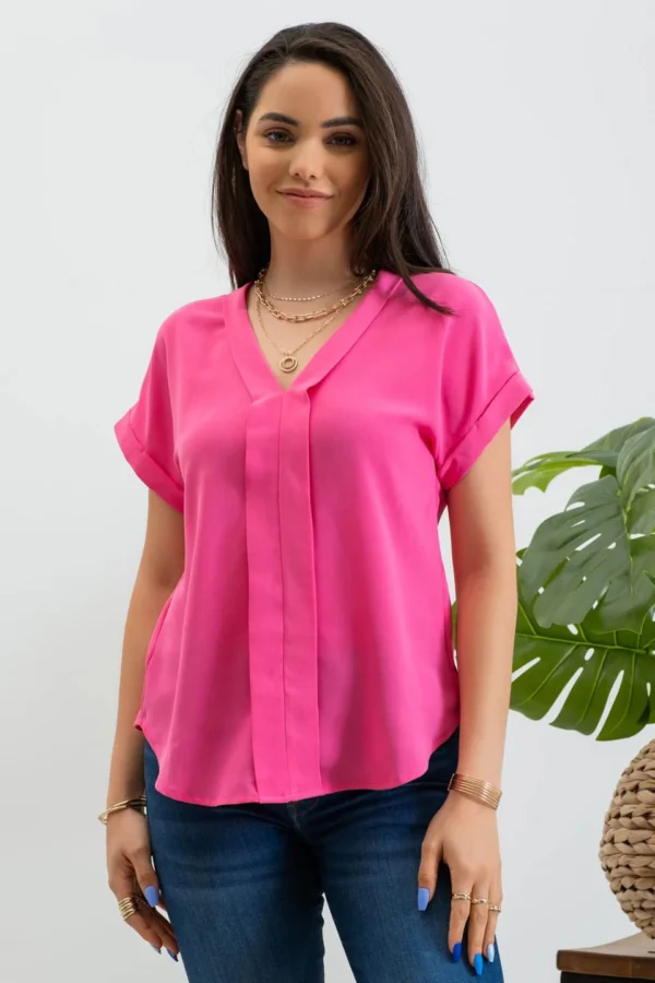 Blusa de Seda Fucsia con Escote en V - Image 16
