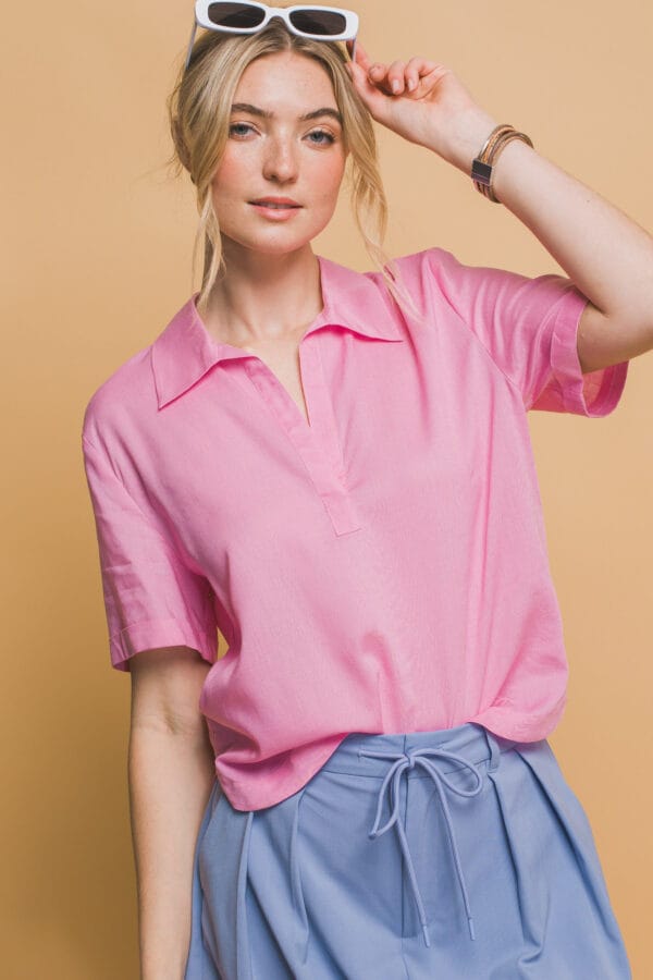 Blusa casual cuello V manga corta para mujer - Image 28
