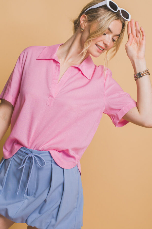 Blusa casual cuello V manga corta para mujer - Image 30