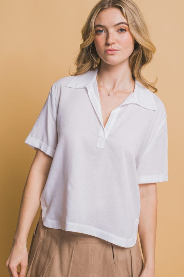 Blusa casual cuello V manga corta para mujer - Image 15