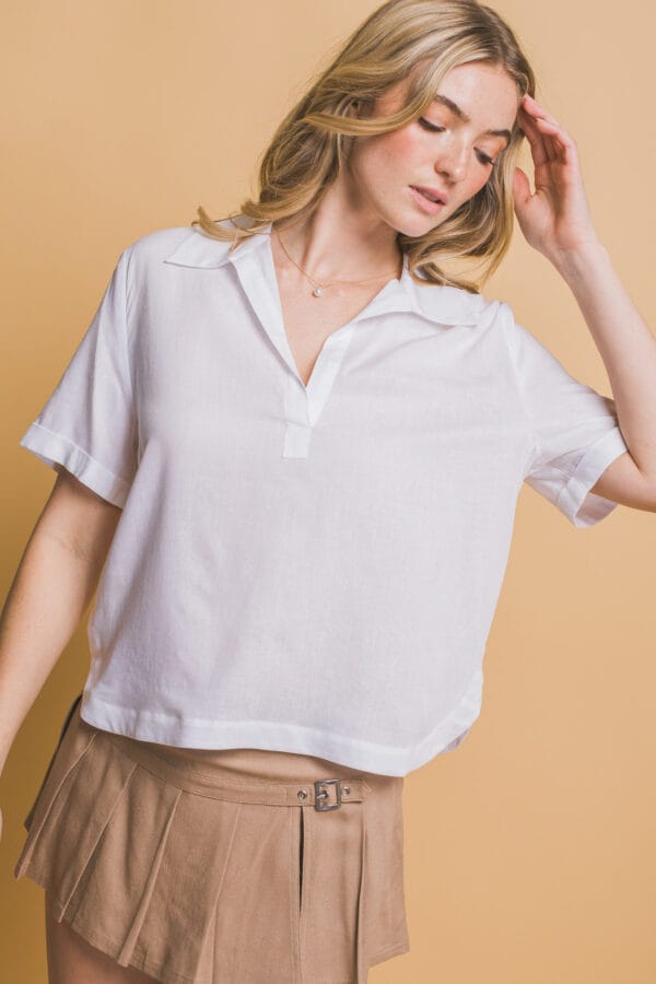 Blusa casual cuello V manga corta para mujer - Image 20