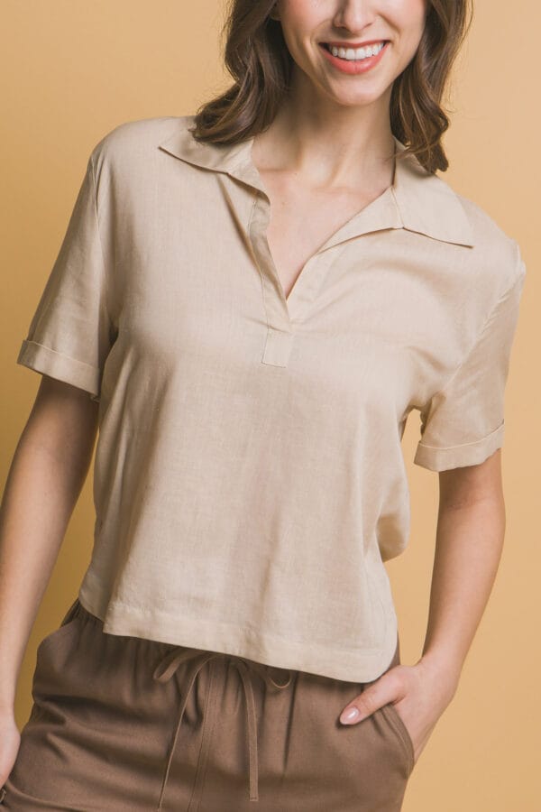 Blusa casual cuello V manga corta para mujer - Image 14