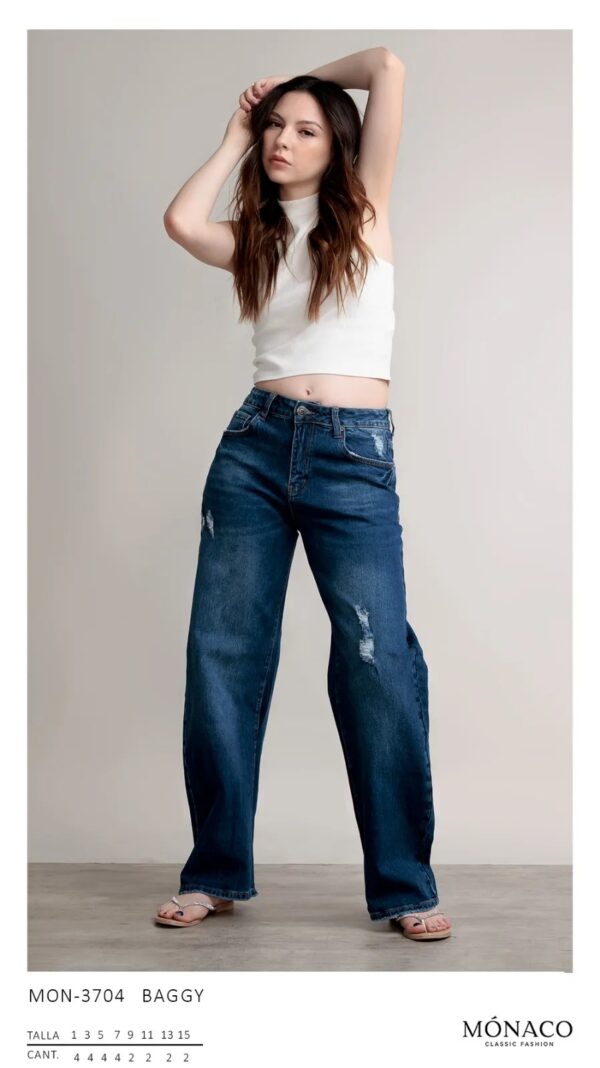 Pantalones de mezclilla Baggy con destrucción ligera (MON-3704)