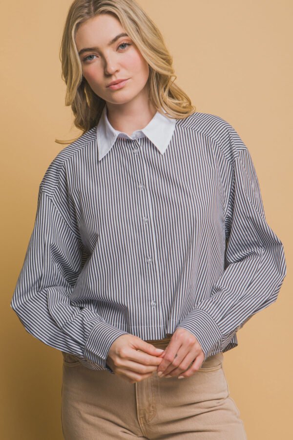Blusa Cropped Rayas Azul y Blanco para Mujer - Image 17
