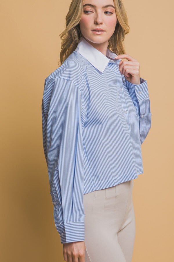 Blusa Cropped Rayas Azul y Blanco para Mujer - Image 6
