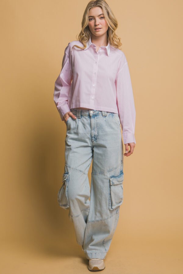 Blusa Cropped Rayas Azul y Blanco para Mujer - Image 24