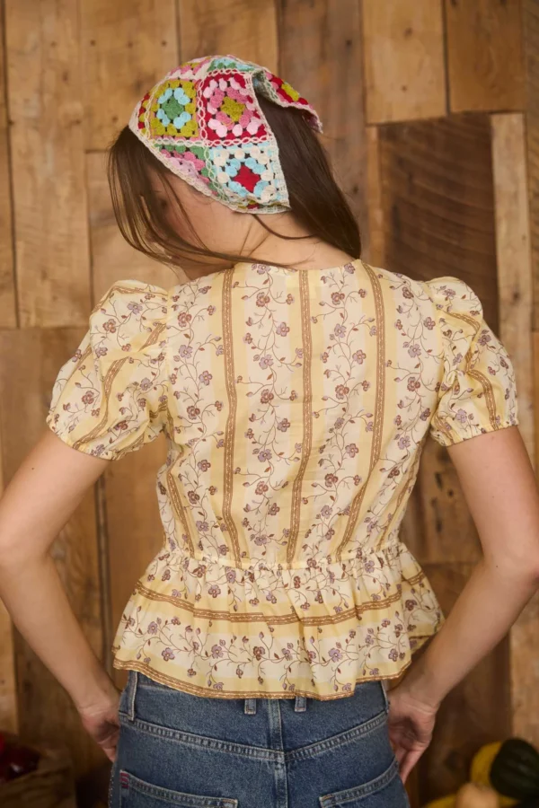 Blusa campesina con moños y estampado floral para mujer - Image 2