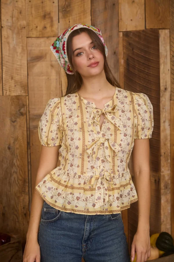 Blusa campesina con moños y estampado floral para mujer - Image 4