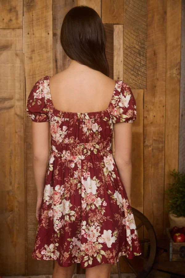 Vestido corto floral con manga abullonada para mujer - Image 7