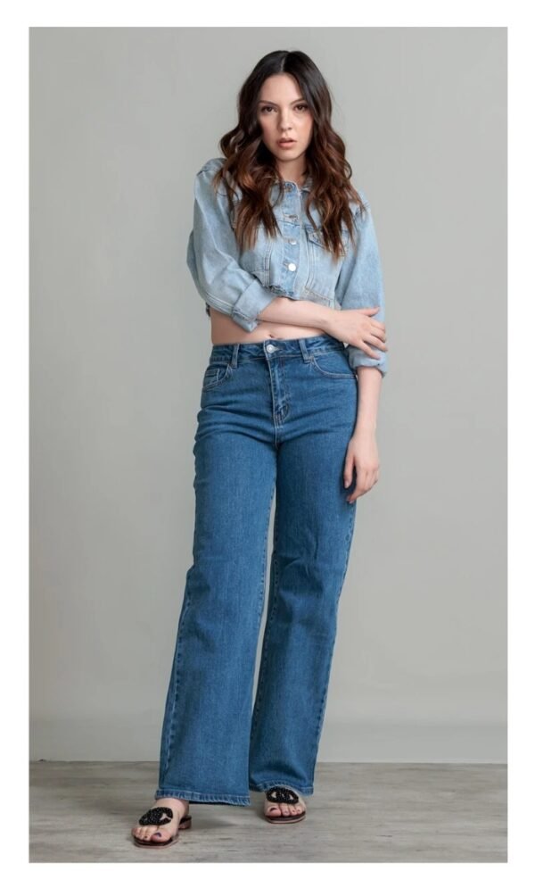 Jeans pierna ancha sin destrucción para mujer
