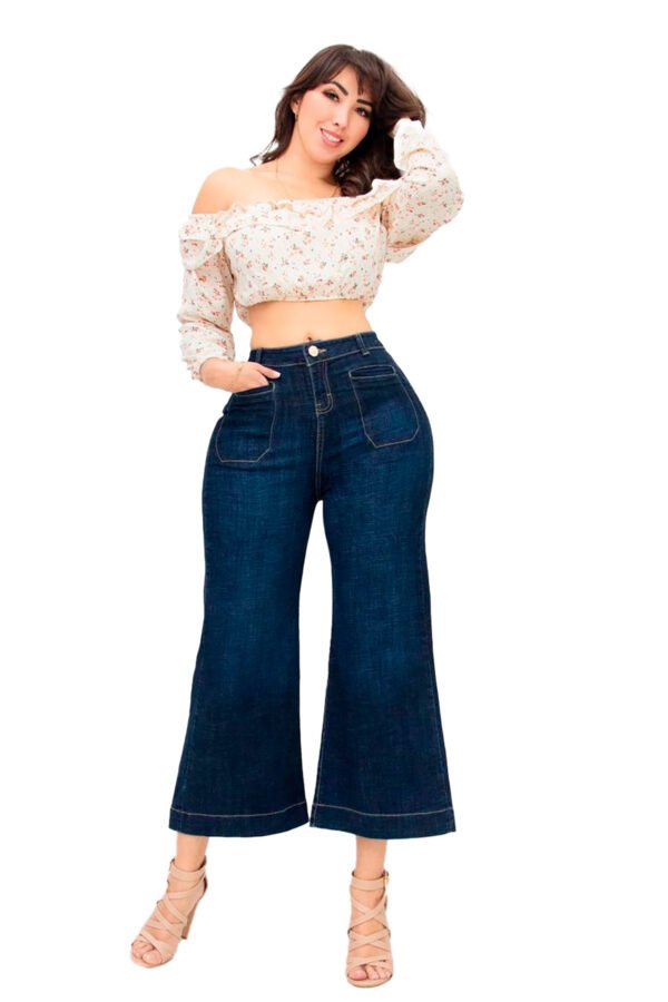 Pantalón ancho de mezclilla para mujer tiro alto