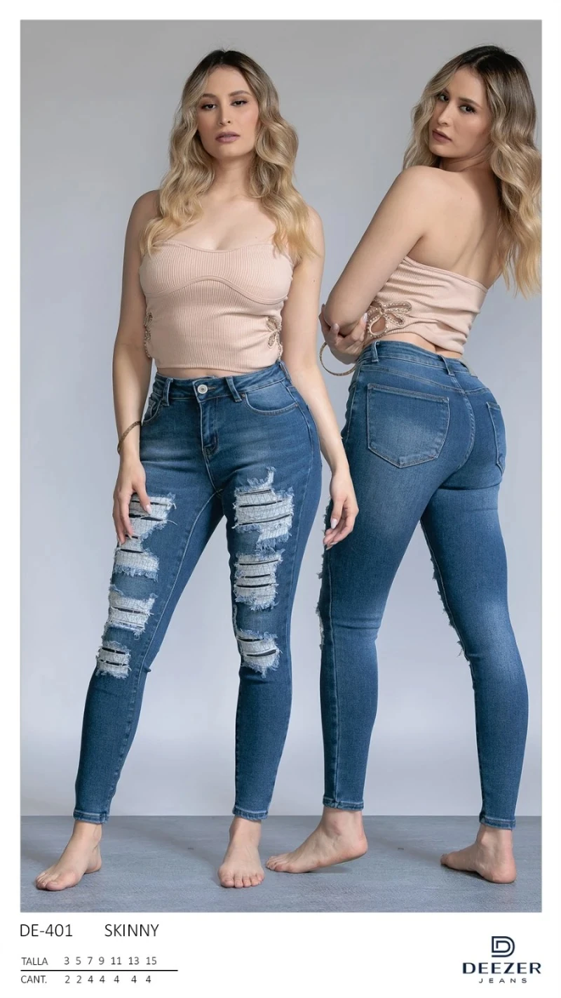 Jeans skinny de mezclilla con acabado desgastado para mujer