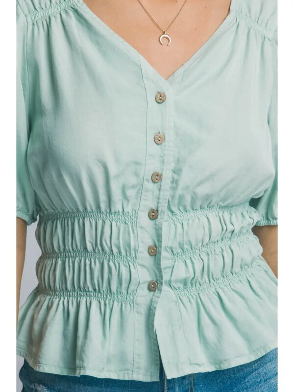 Blusa Campesina Con Fruncidos Y Botones Para Mujer