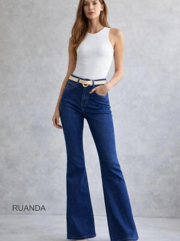 Jeans Acampanados de Tiro Alto Azul Oscuro para Mujer