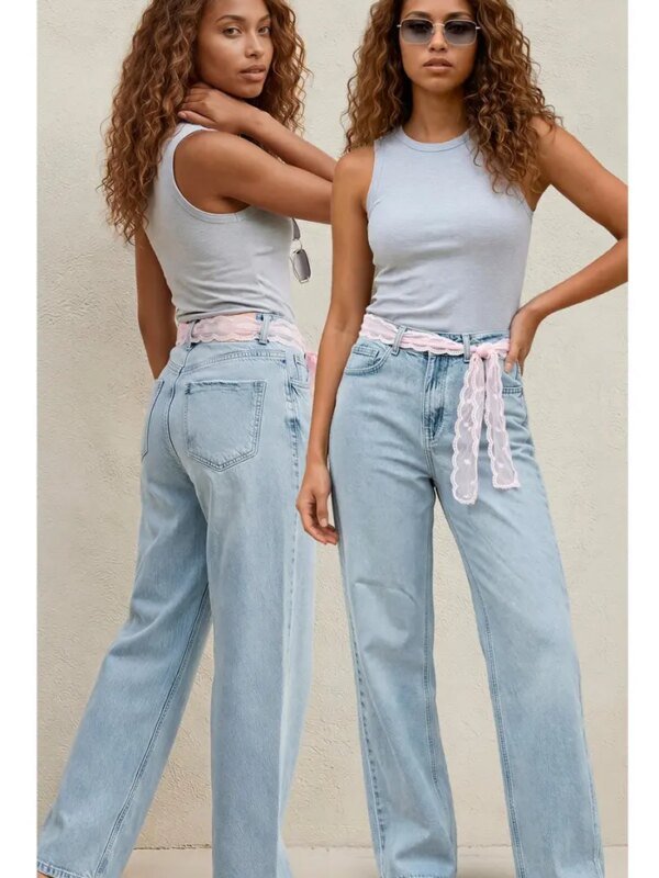 Jeans Wide Leg de Tiro Alto en Denim Claro para Mujer