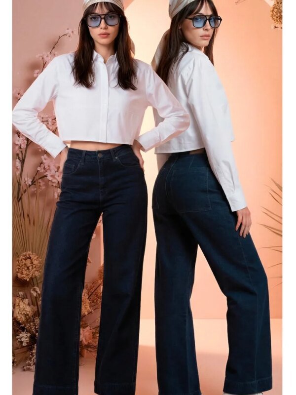 Jeans Acampanados Tiro Alto Azul Marino Para Mujer
