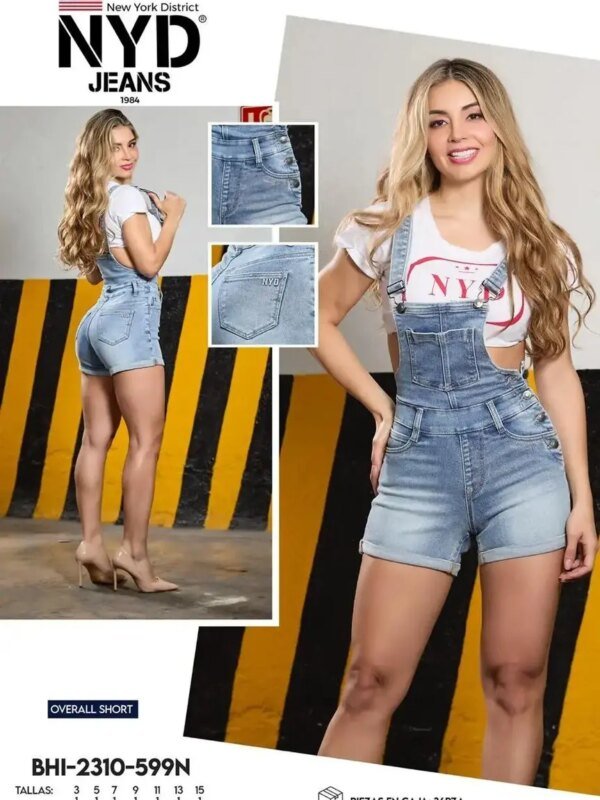 Overall Corto de Mezclilla Celeste con Shorts para Mujer