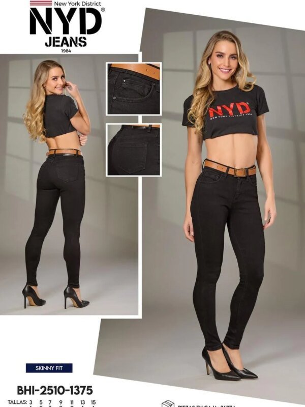 Pantalon Jean Skinny Negro Tiro Alto Para Mujer NYD Jeans