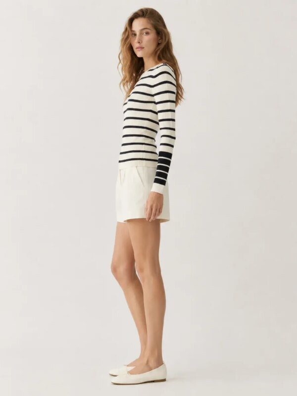Blusa a Rayas Beige y Negro de Manga Larga para Mujer