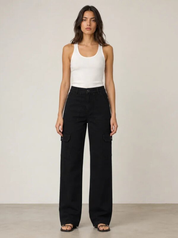 Pantalon Cargo Wide Leg Talle Alto Beige para Mujer
