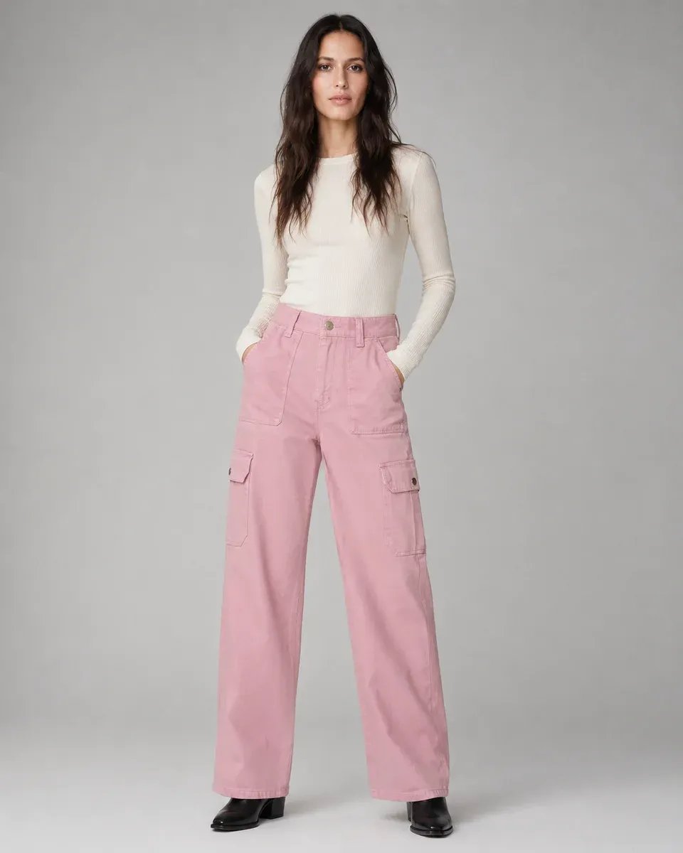 Pantalon Cargo Wide Leg Talle Alto Beige para Mujer - Image 13