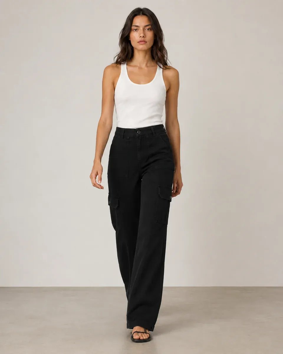 Pantalon Cargo Wide Leg Talle Alto Beige para Mujer - Image 6
