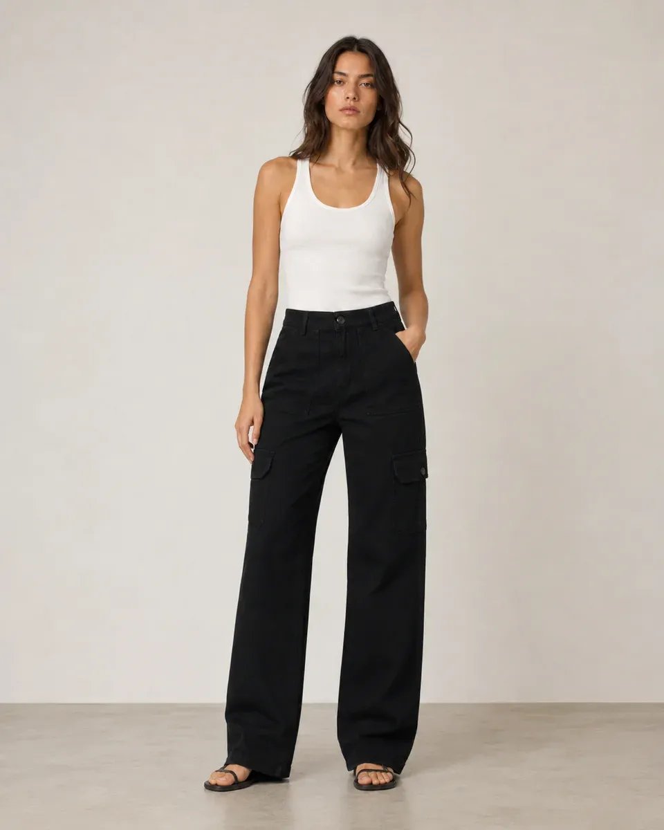 Pantalon Cargo Wide Leg Talle Alto Beige para Mujer - Image 7