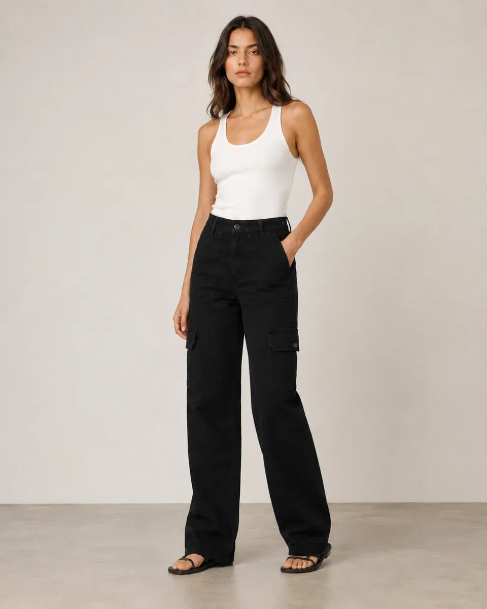 Pantalon Cargo Wide Leg Talle Alto Beige para Mujer - Image 5