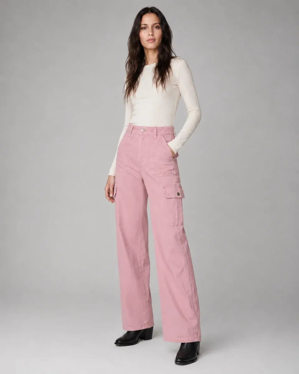 Pantalon Cargo Wide Leg Talle Alto Beige para Mujer - Image 10
