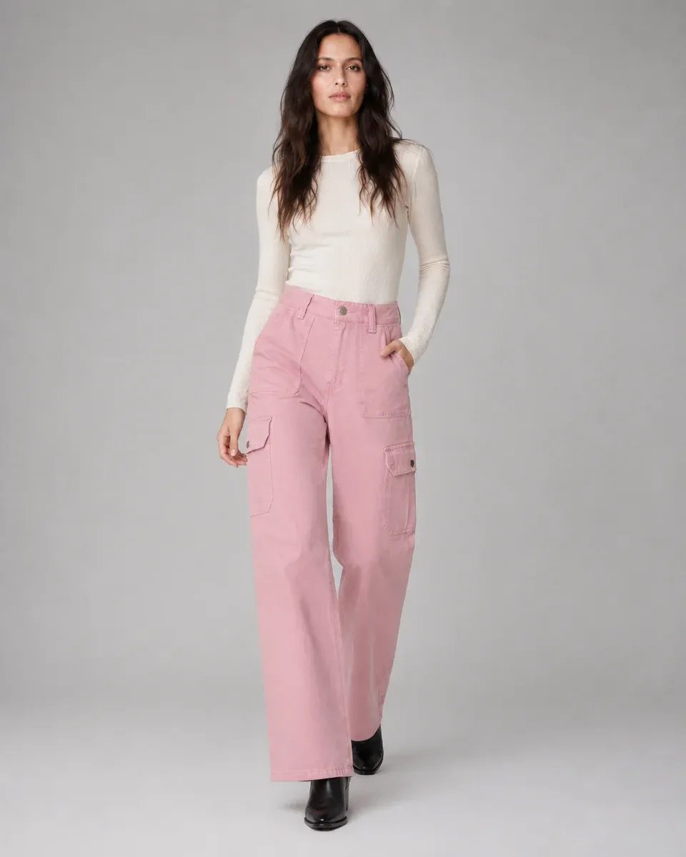Pantalon Cargo Wide Leg Talle Alto Beige para Mujer - Image 11