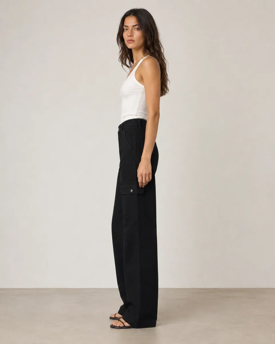 Pantalon Cargo Wide Leg Talle Alto Beige para Mujer - Image 8