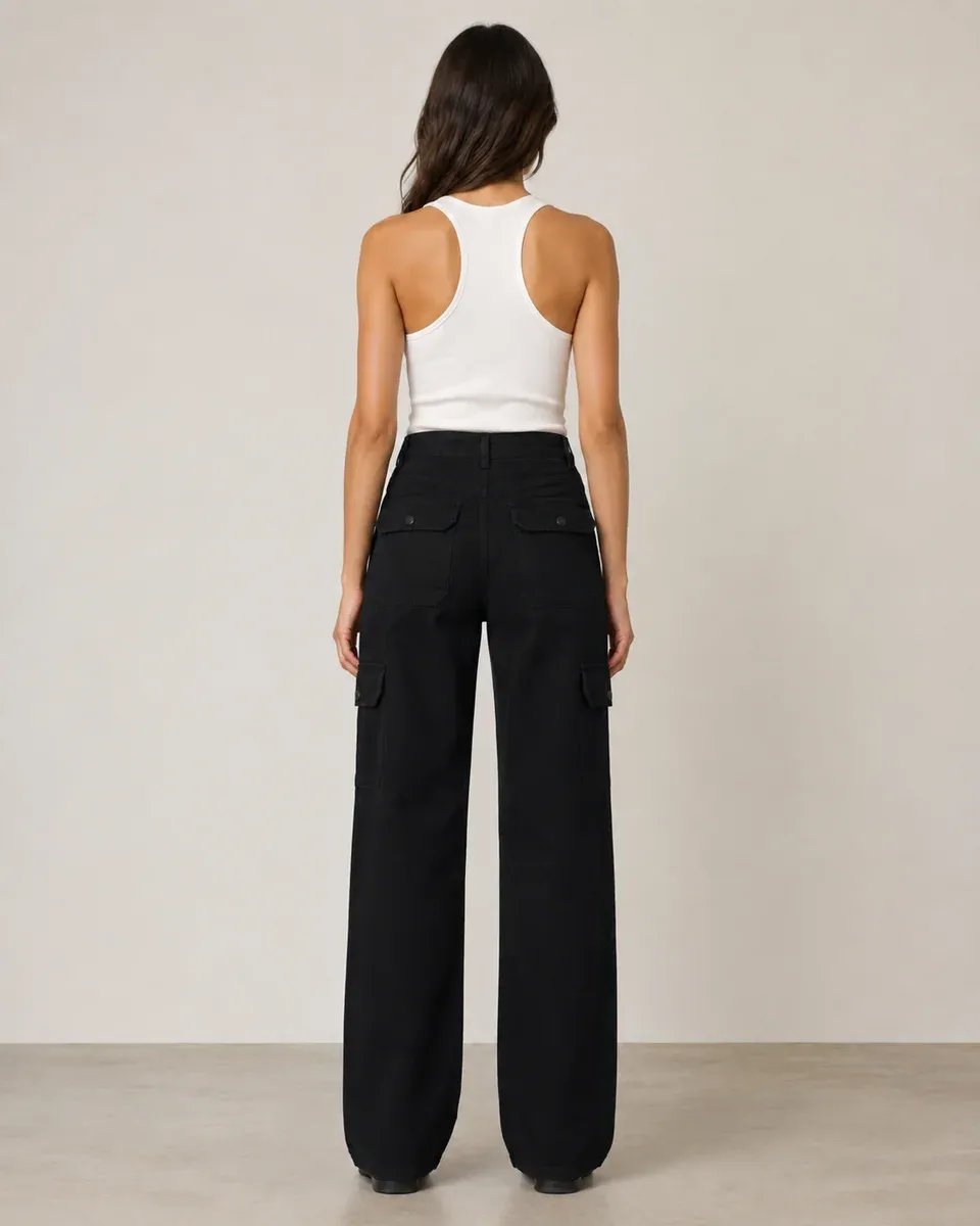 Pantalon Cargo Wide Leg Talle Alto Beige para Mujer - Image 9