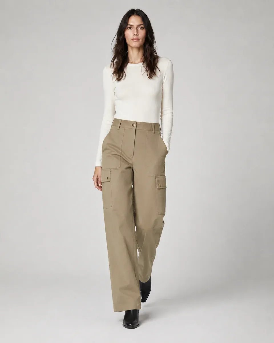 Pantalon Cargo Wide Leg Talle Alto Beige para Mujer - Image 19