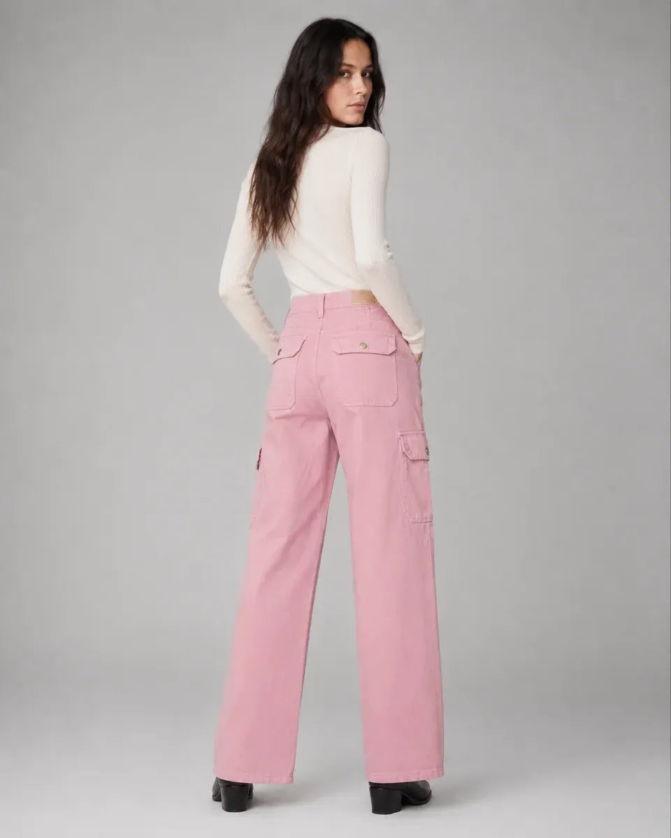 Pantalon Cargo Wide Leg Talle Alto Beige para Mujer - Image 15