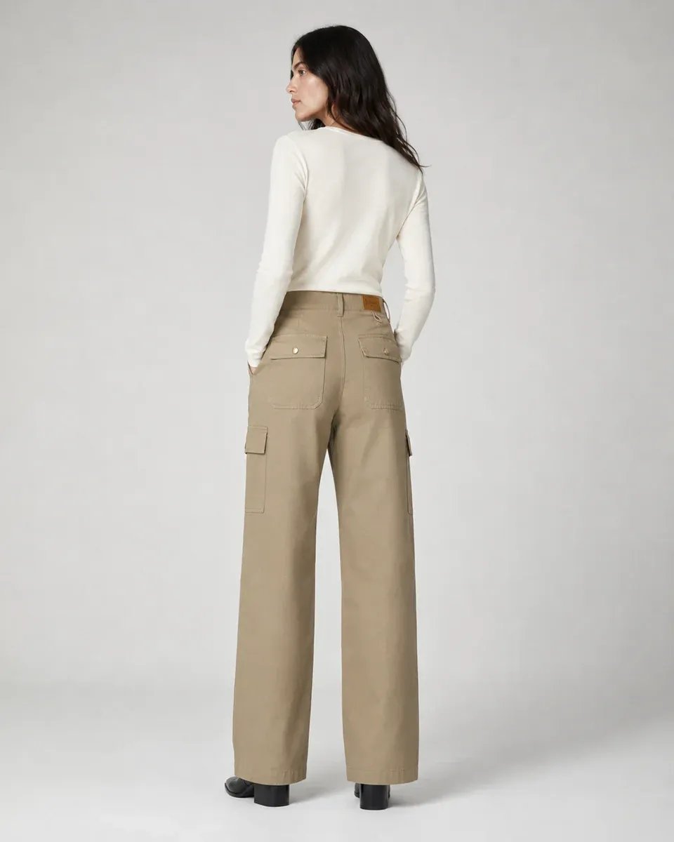 Pantalon Cargo Wide Leg Talle Alto Beige para Mujer - Image 20