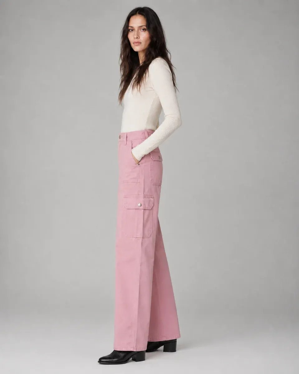 Pantalon Cargo Wide Leg Talle Alto Beige para Mujer - Image 14