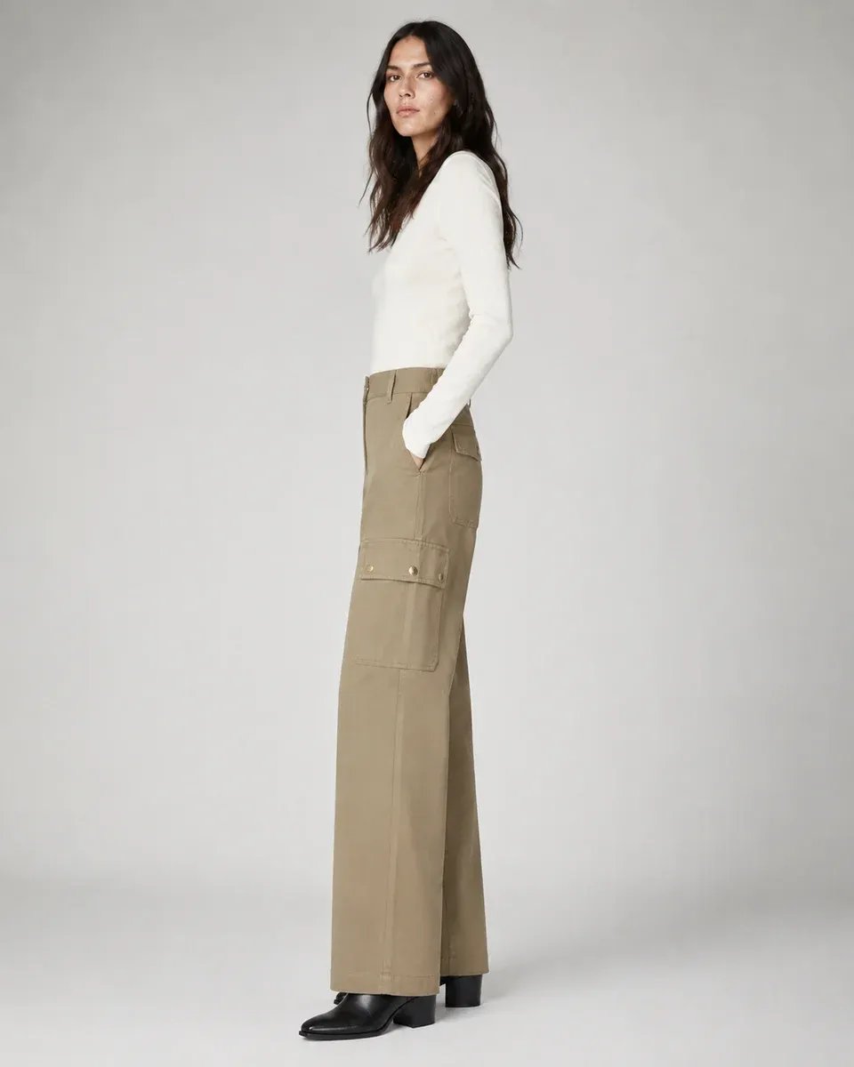 Pantalon Cargo Wide Leg Talle Alto Beige para Mujer - Image 21