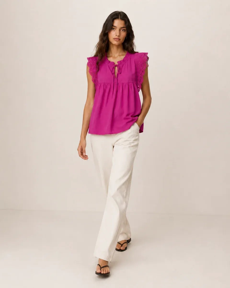 Blusa Rosa Con Bordado Y Lazo Al Cuello Para Mujer Estilo Romantico - Image 7