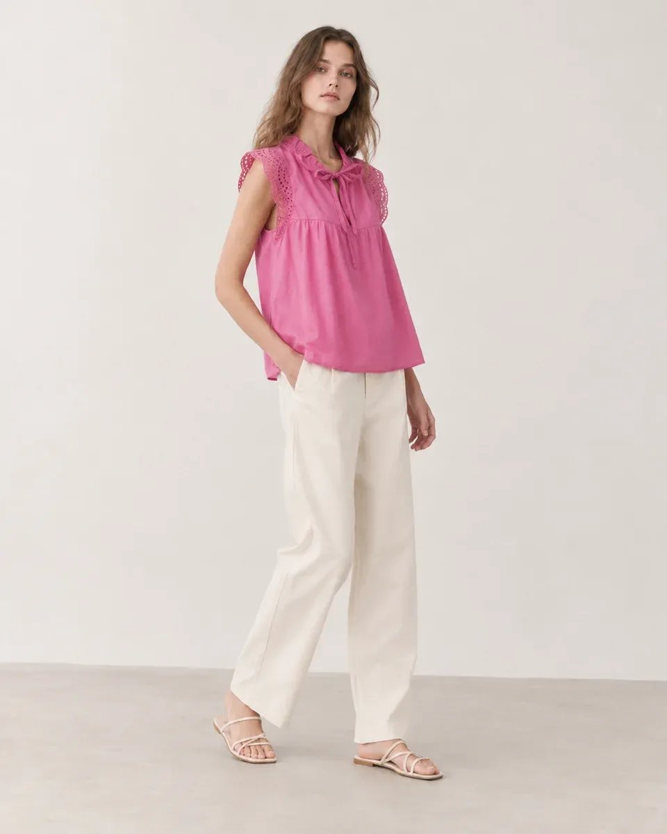 Blusa Rosa Con Bordado Y Lazo Al Cuello Para Mujer Estilo Romantico - Image 15