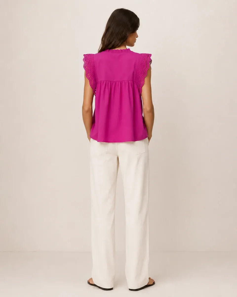 Blusa Rosa Con Bordado Y Lazo Al Cuello Para Mujer Estilo Romantico - Image 9