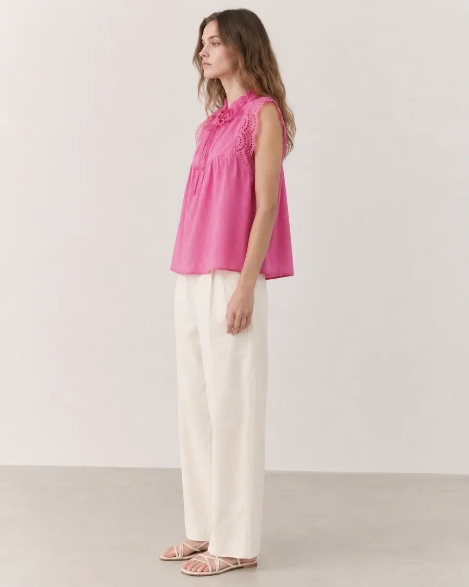 Blusa Rosa Con Bordado Y Lazo Al Cuello Para Mujer Estilo Romantico - Image 16