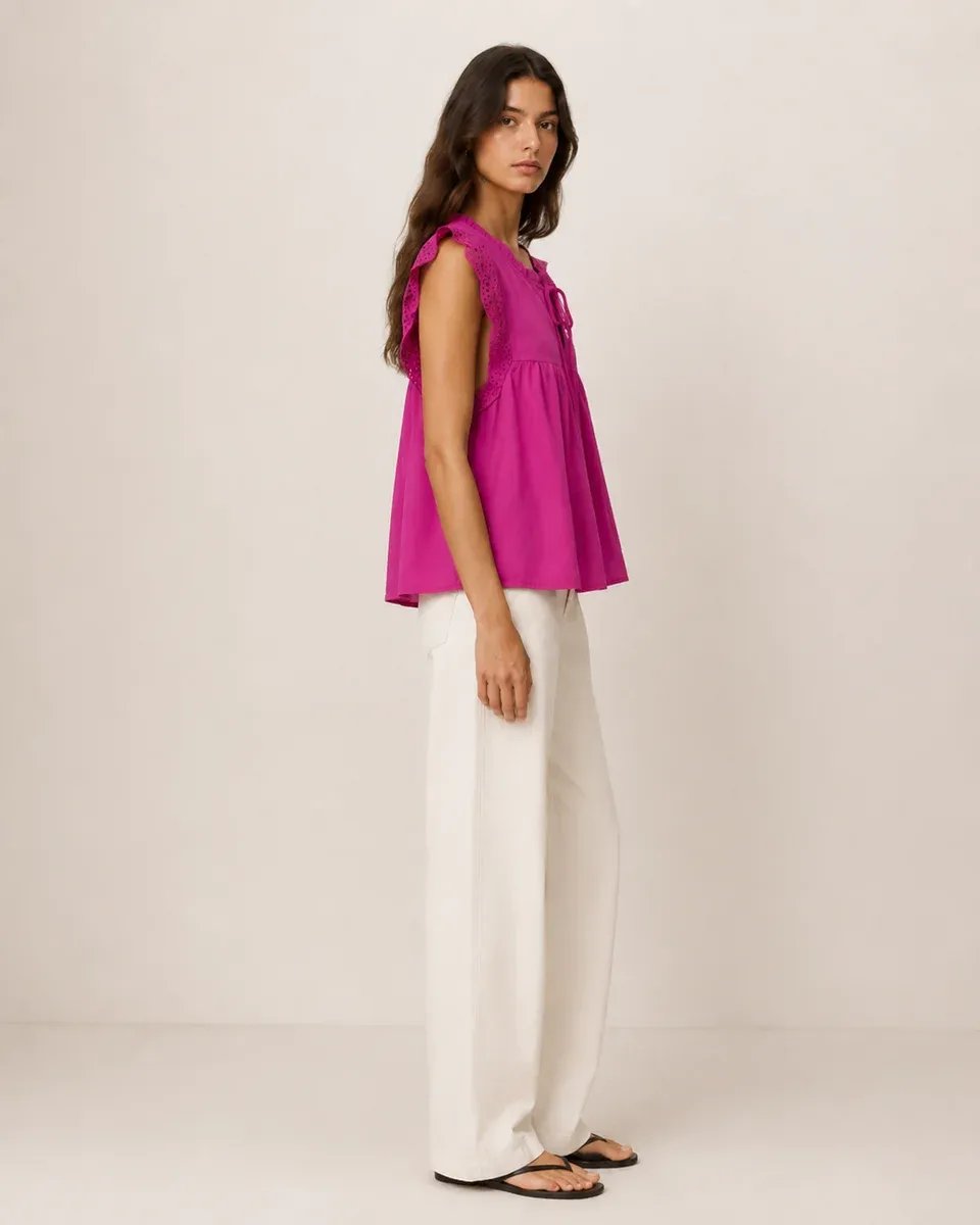 Blusa Rosa Con Bordado Y Lazo Al Cuello Para Mujer Estilo Romantico - Image 8